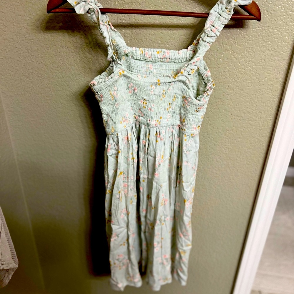 Pink Rose Soft Mint Green Ruffle Spaghetti Strap Mini Sundress